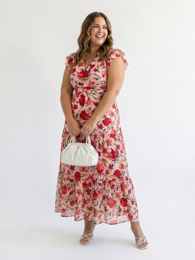 Lila | Vestido Midi de Volantes con Escote en V Floral