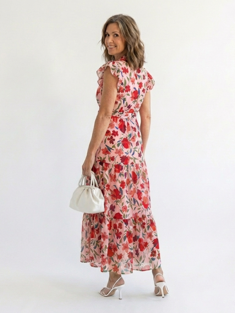 Lila | Vestido Midi de Volantes con Escote en V Floral