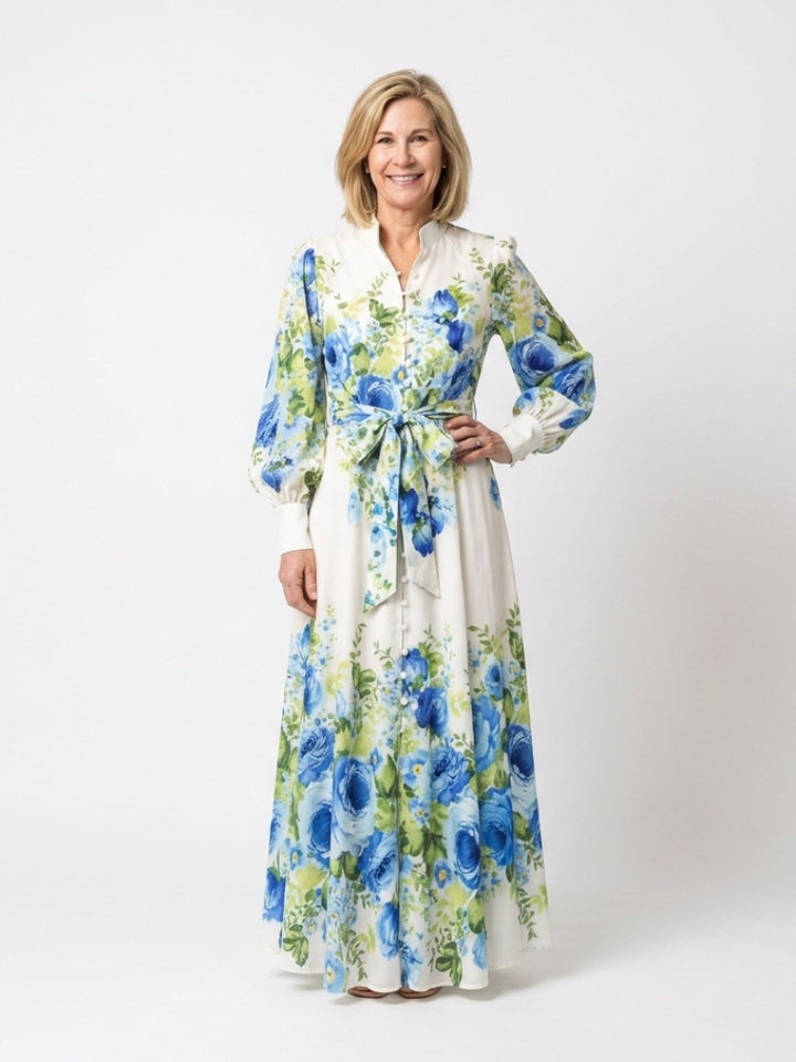 Harper | Vestido Maxi de Botones Florales de Manga Larga