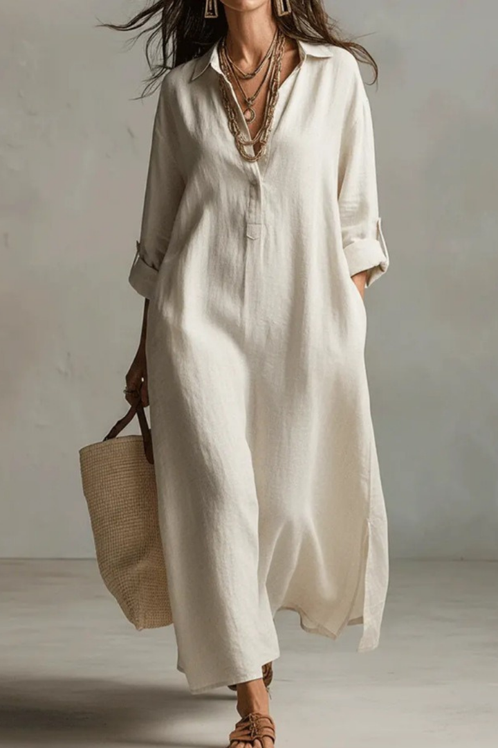 Vestido Midi Blanco Nómada Silencioso Boho Relajado