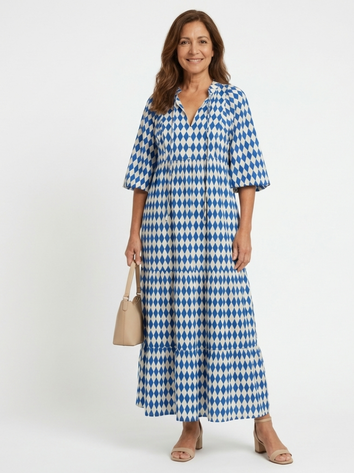 Elodie | Vestido Midi con Estampado de Diamantes