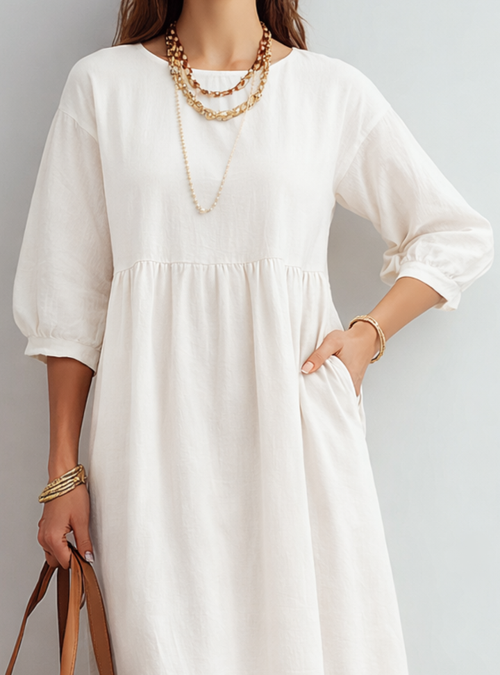 Vestido Midi Relajado Crema Sin Esfuerzo