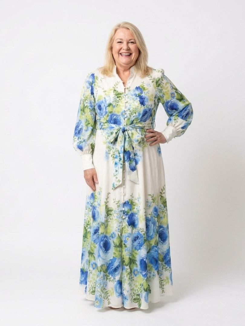 Harper | Vestido Maxi de Botones Florales de Manga Larga