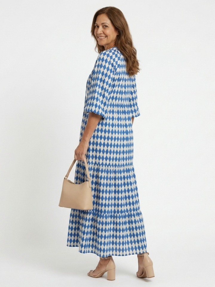 Elodie | Vestido Midi con Estampado de Diamantes