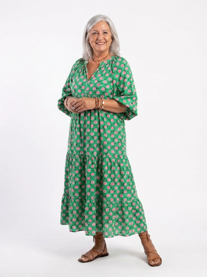 Fiora | Vestido Midi de Cuello en V con Estampado Floral