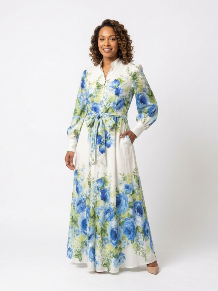 Harper | Vestido Maxi de Botones Florales de Manga Larga