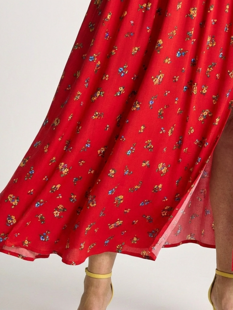 Delphine | Vestido Midi de Manga Abullonada con Escote Cuadrado y Estampado Floral