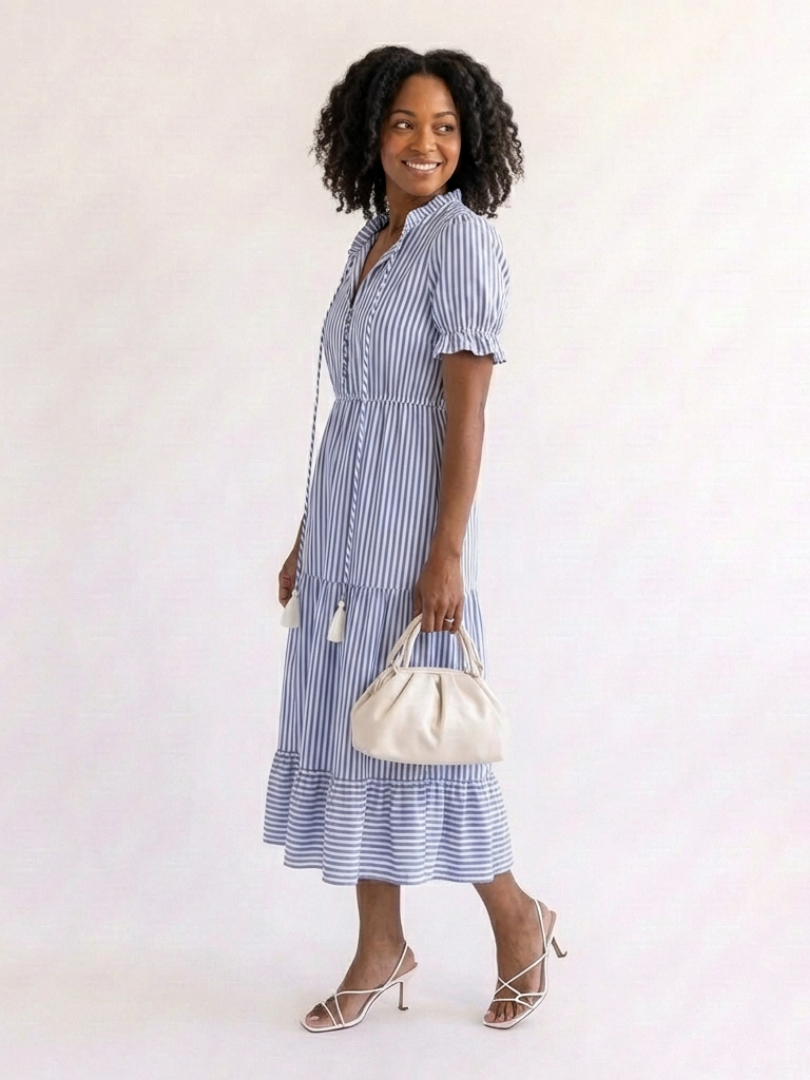 Dakota | Vestido midi de tirantes cortos a rayas