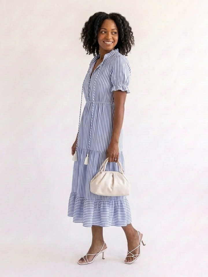 Dakota | Vestido midi de tirantes cortos a rayas