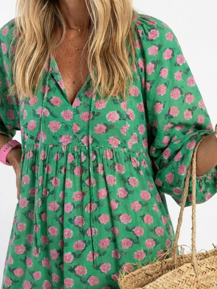 Fiora | Vestido Midi de Cuello en V con Estampado Floral