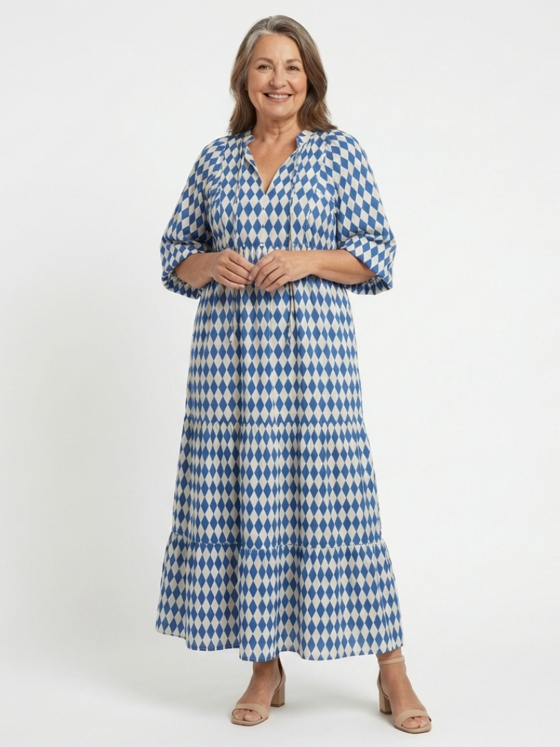Elodie | Vestido Midi con Estampado de Diamantes