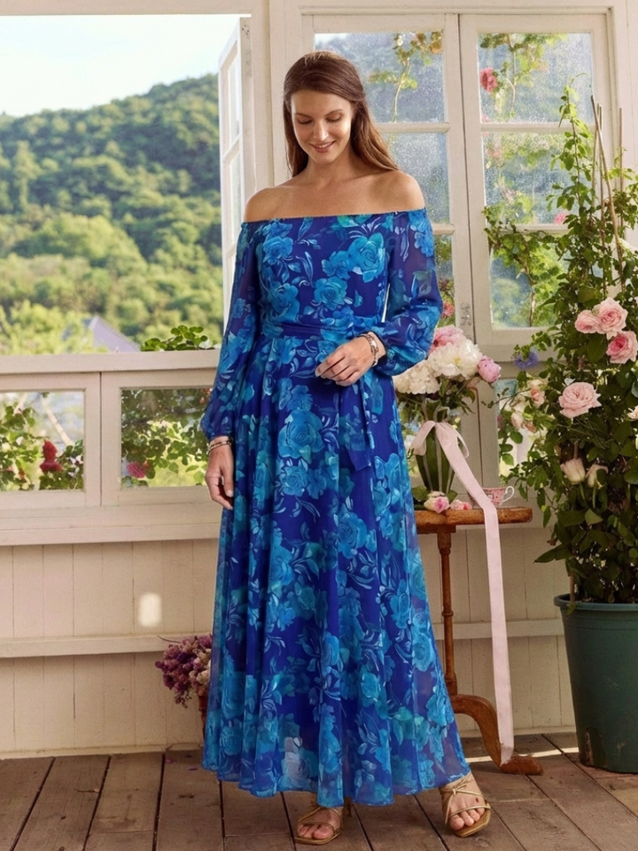 Aspen | Vestido Maxi Floral con Hombro Descubierto