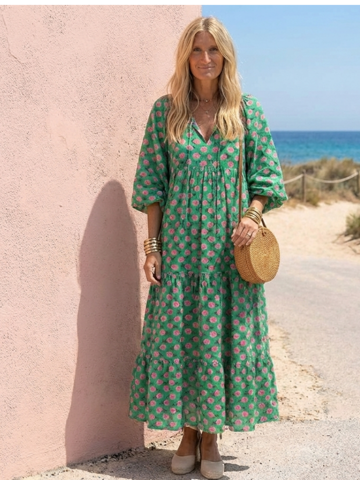 Fiora | Vestido Midi de Cuello en V con Estampado Floral