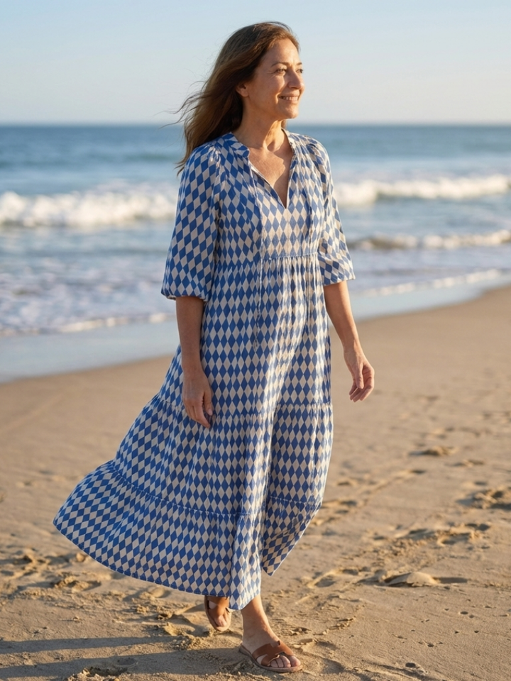 Elodie | Vestido Midi con Estampado de Diamantes