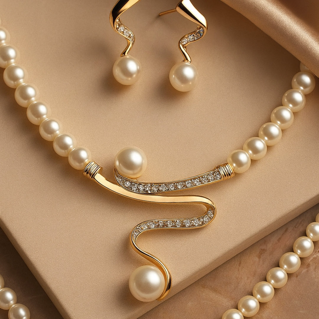 Collar de Perlas Naturales + Set de Pendientes