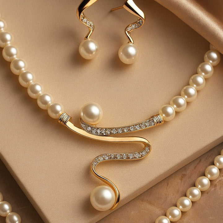 Collar de Perlas Naturales + Set de Pendientes
