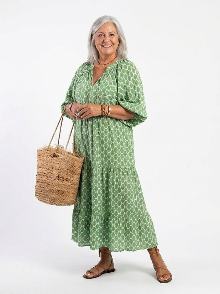 Apolline | Vestido midi con escote en V y mangas tres cuartos estampado