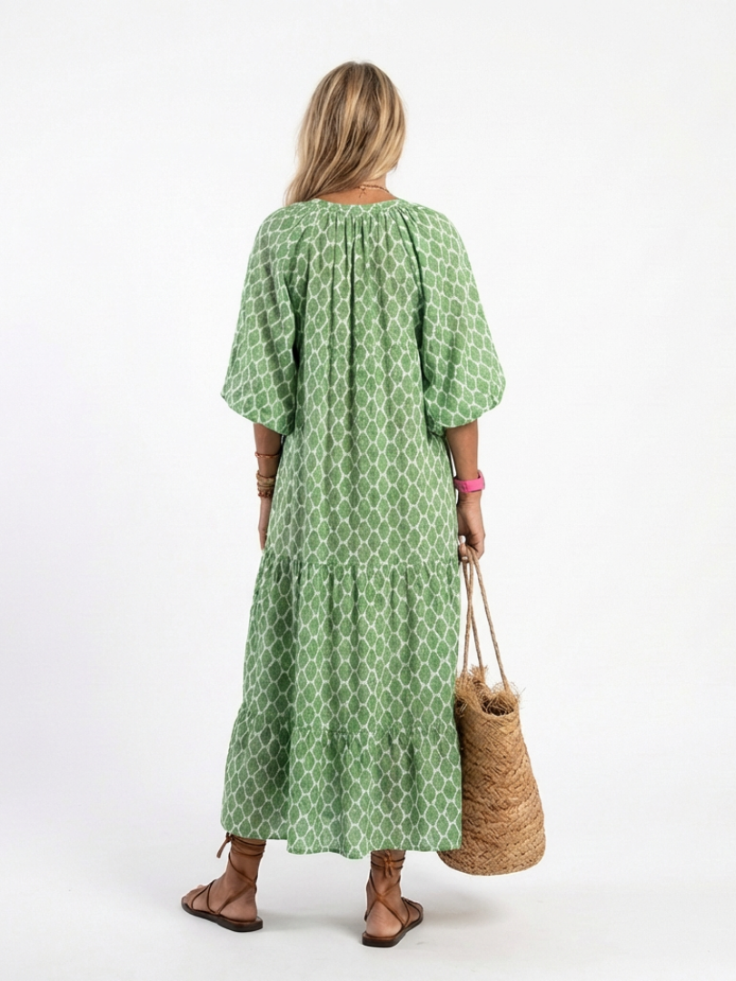Apolline | Vestido midi con escote en V y mangas tres cuartos estampado
