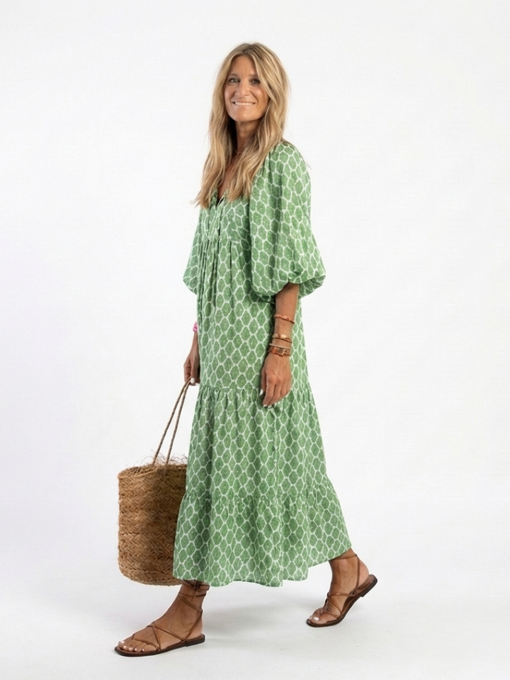 Apolline | Vestido midi con escote en V y mangas tres cuartos estampado