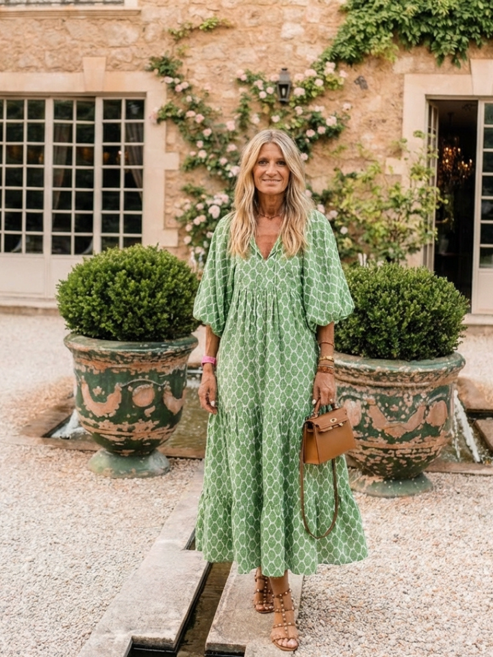 Apolline | Vestido midi con escote en V y mangas tres cuartos estampado