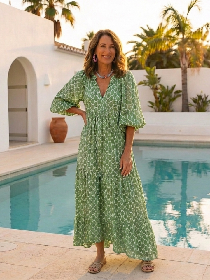 Apolline | Vestido midi con escote en V y mangas tres cuartos estampado