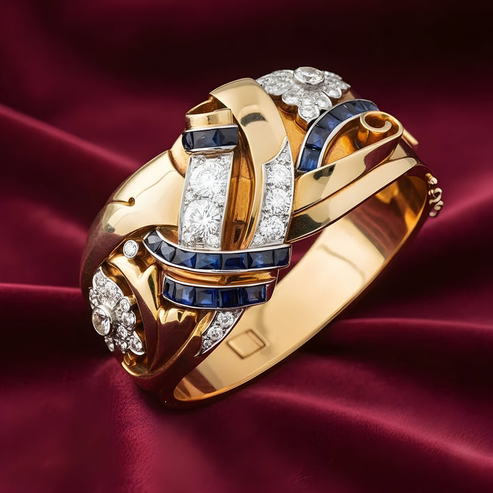 Anillo Vintage de Zirconia Azul Dorada