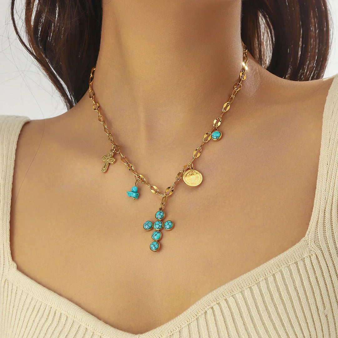 Collar de Cruz Turquesa Exclusivo