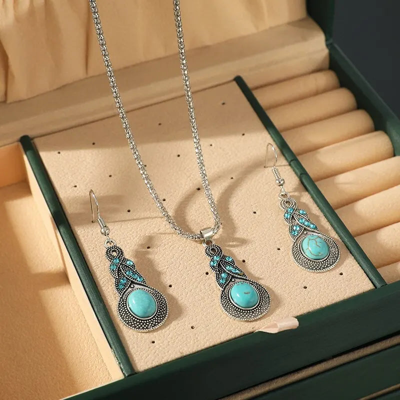 Conjunto de Joyería de Piedras Turquesas Vintage