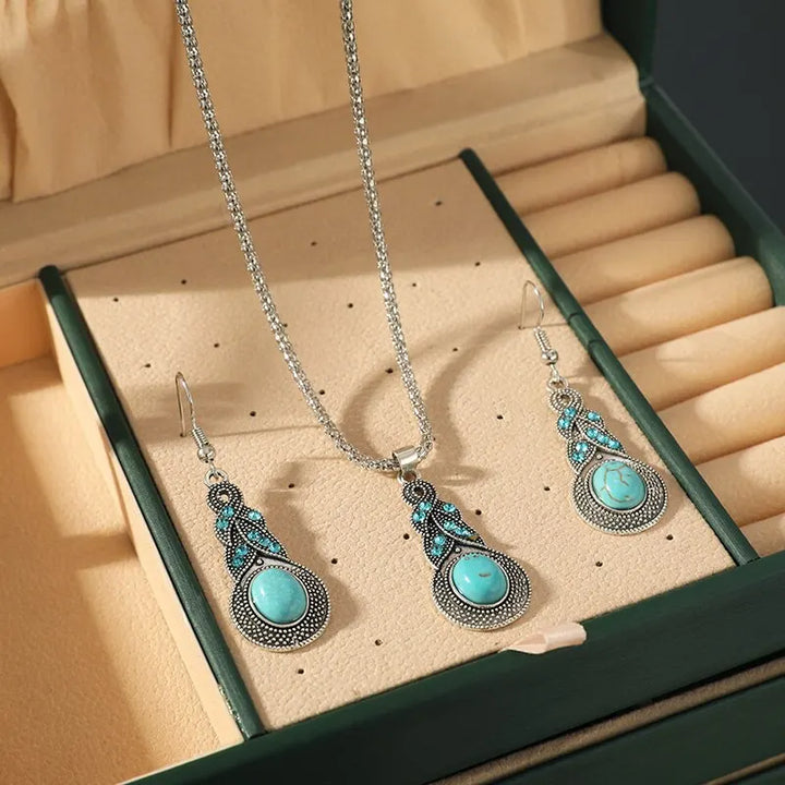 Conjunto de Joyería de Piedras Turquesas Vintage