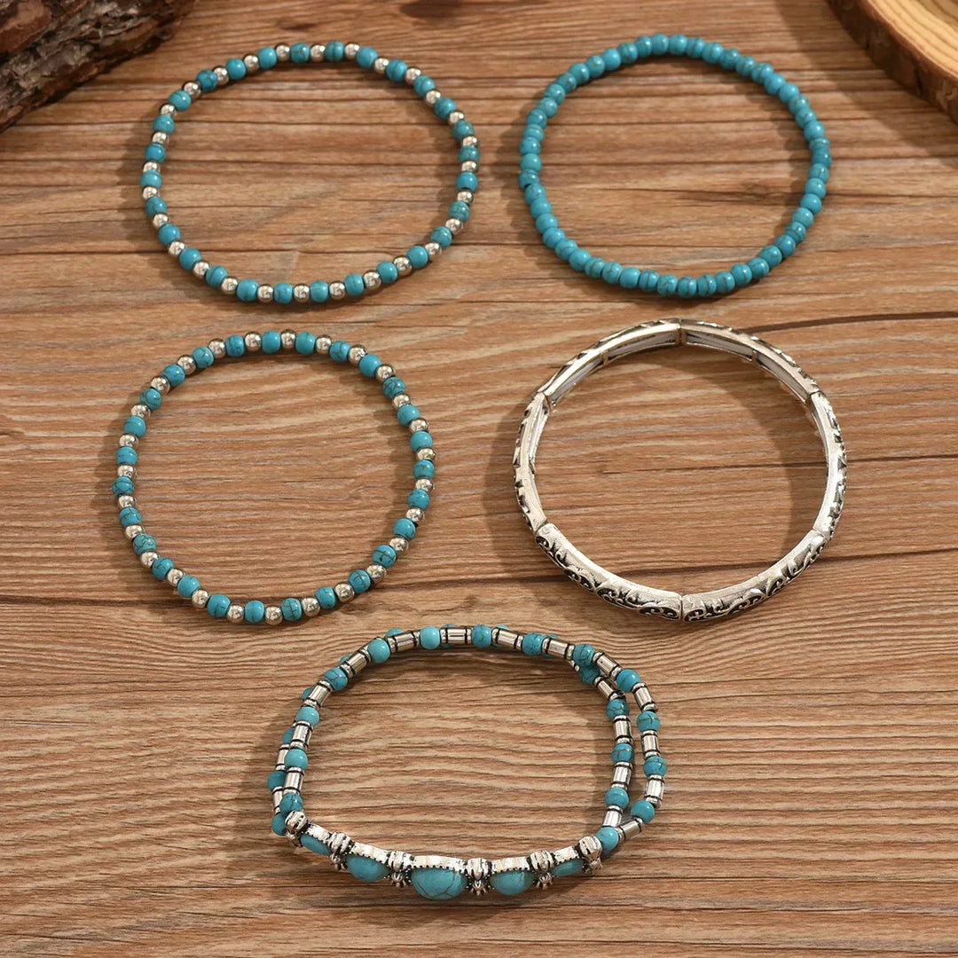 Conjunto de Pulseras de Cuentas Turquesa Bohemio