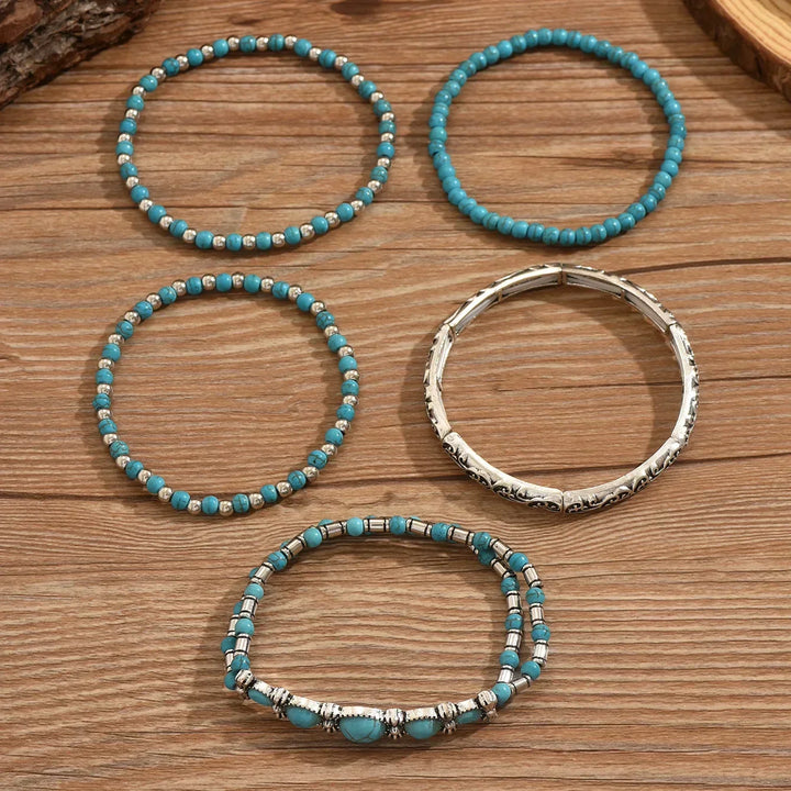 Conjunto de Pulseras de Cuentas Turquesa Bohemio