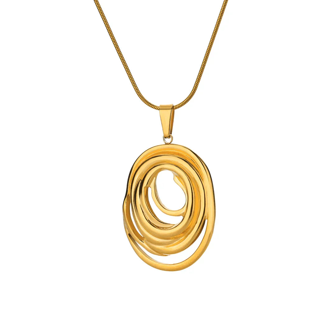 Collar Ovalado Geométrico Hueco en Oro y Plata