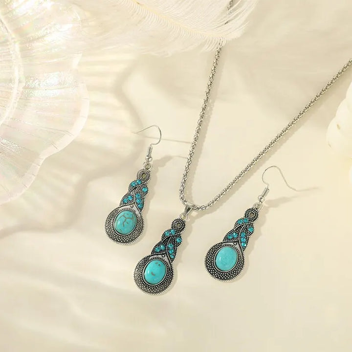 Conjunto de Joyería de Piedras Turquesas Vintage