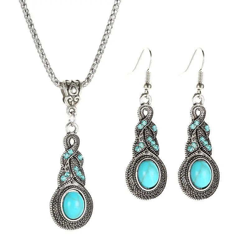 Conjunto de Joyería de Piedras Turquesas Vintage