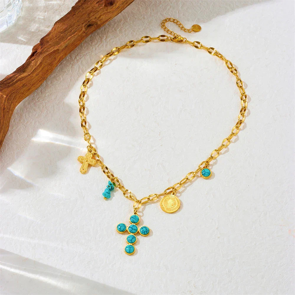 Collar de Cruz Turquesa Exclusivo