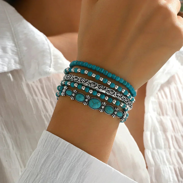 Conjunto de Pulseras de Cuentas Turquesa Bohemio