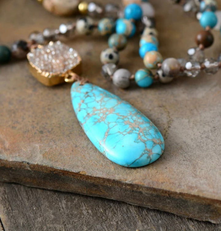 Collar de gota de jaspe druzy