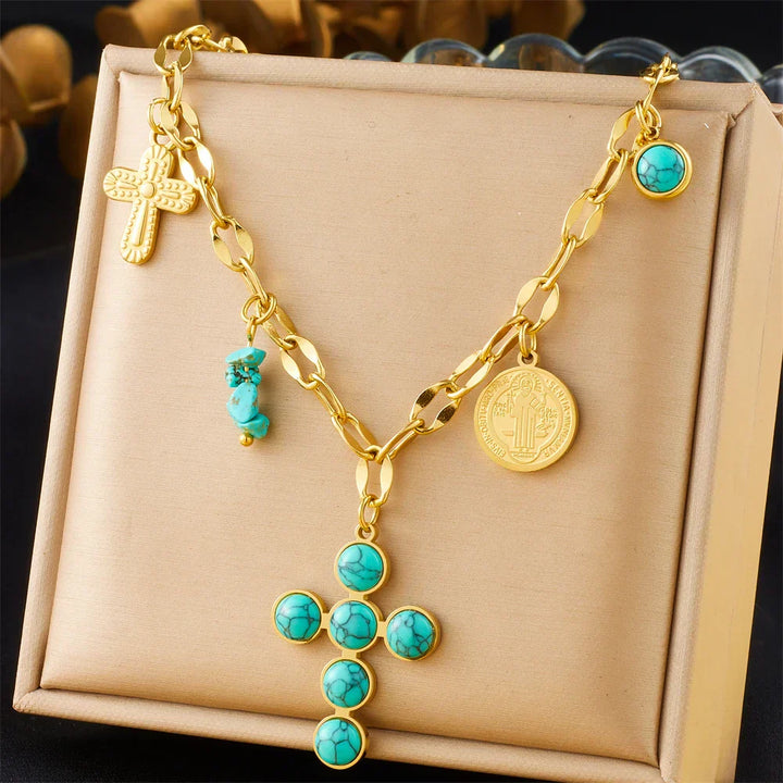 Collar de Cruz Turquesa Exclusivo