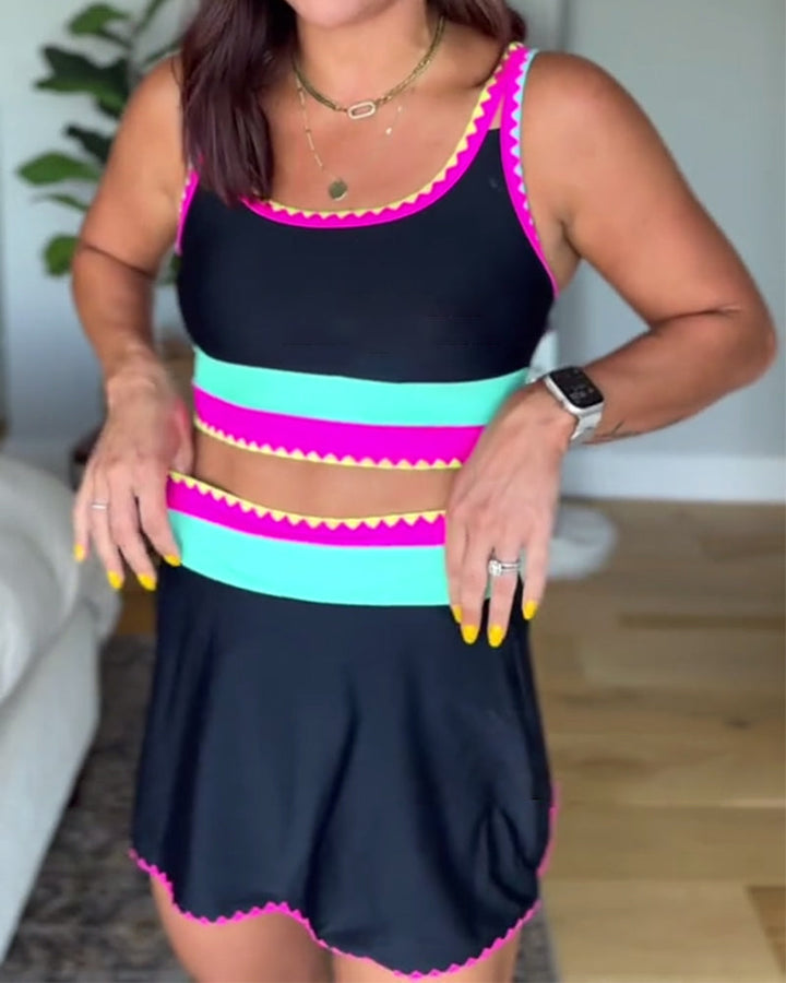 Myra | Elegante bañador de tres piezas con bloque de color