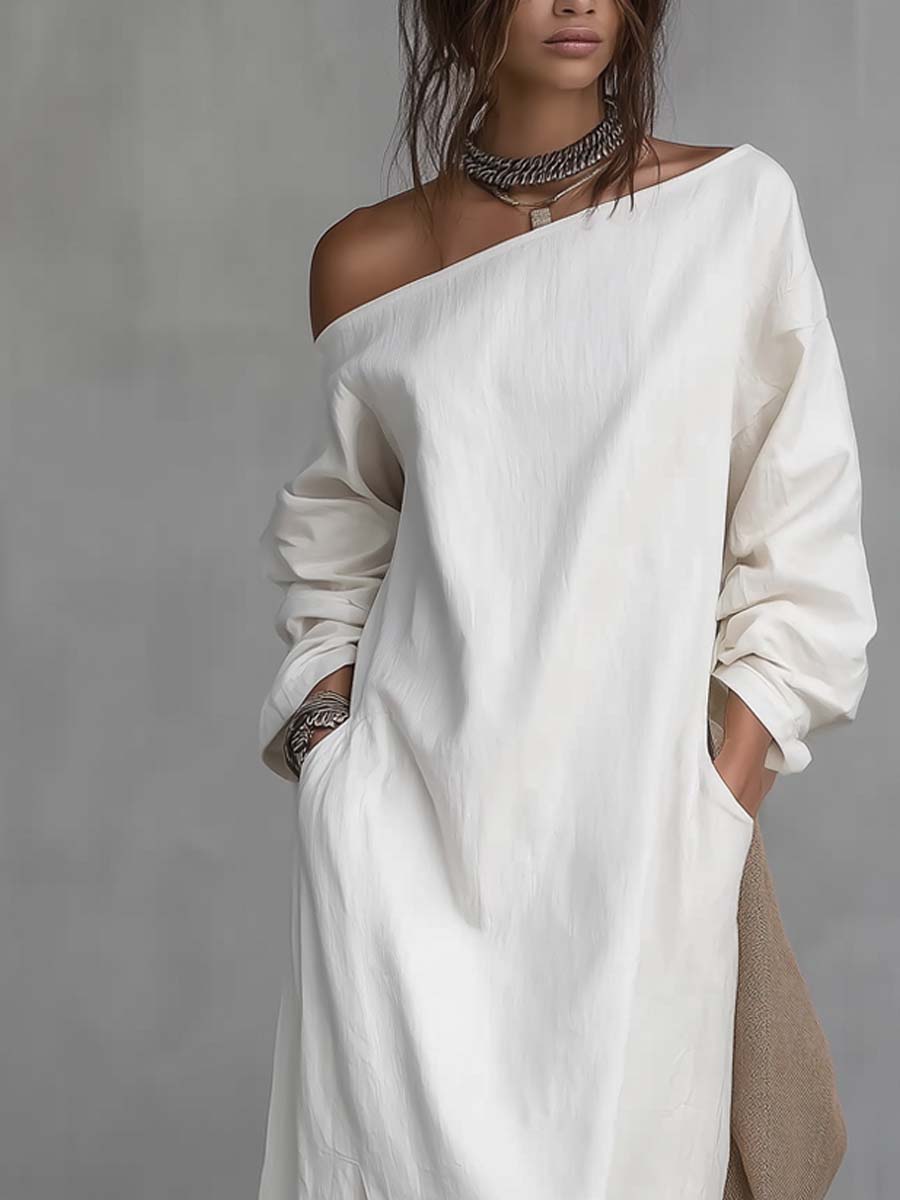 Vestido Midi de Un Hombro con Abertura Lateral
