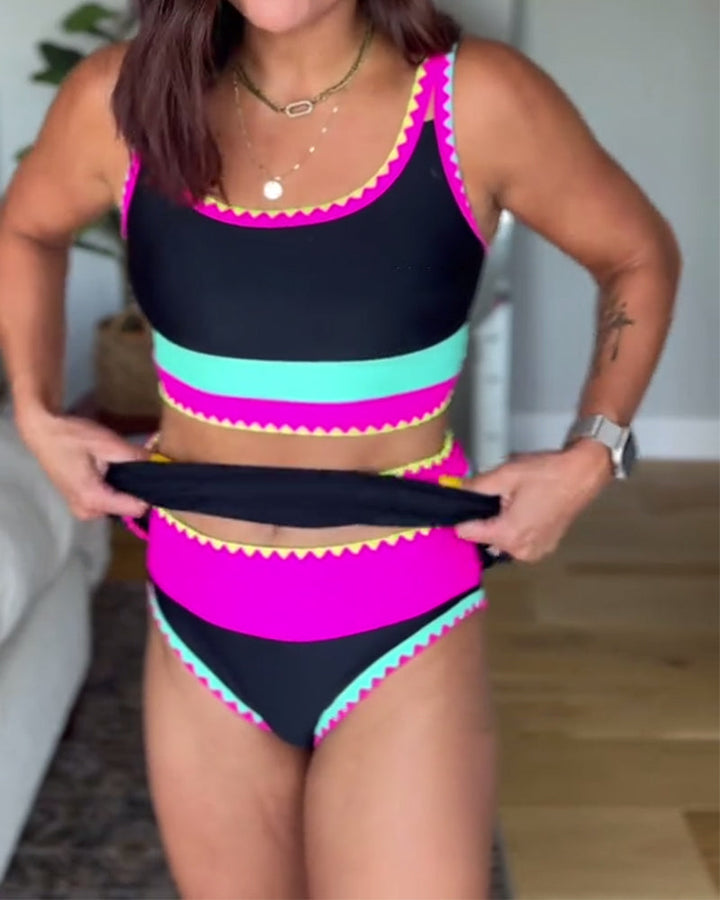 Myra | Elegante bañador de tres piezas con bloque de color