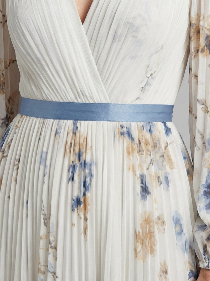 Lavinia | Vestido Maxi Floral de Manga Larga y Escote en V