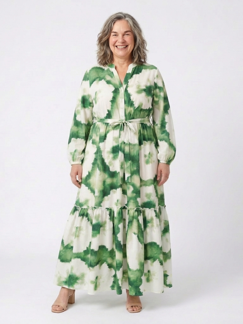 Sabine | Vestido Maxi de Manga Larga con Cintura Ajustable y Volantes