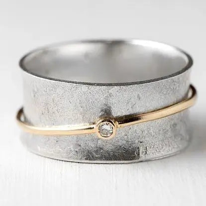 Anillo de Plata con Circonita Línea Dorada Vintage