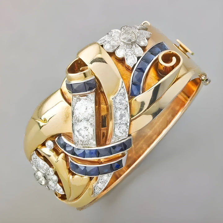 Anillo Vintage de Zirconia Azul Dorada