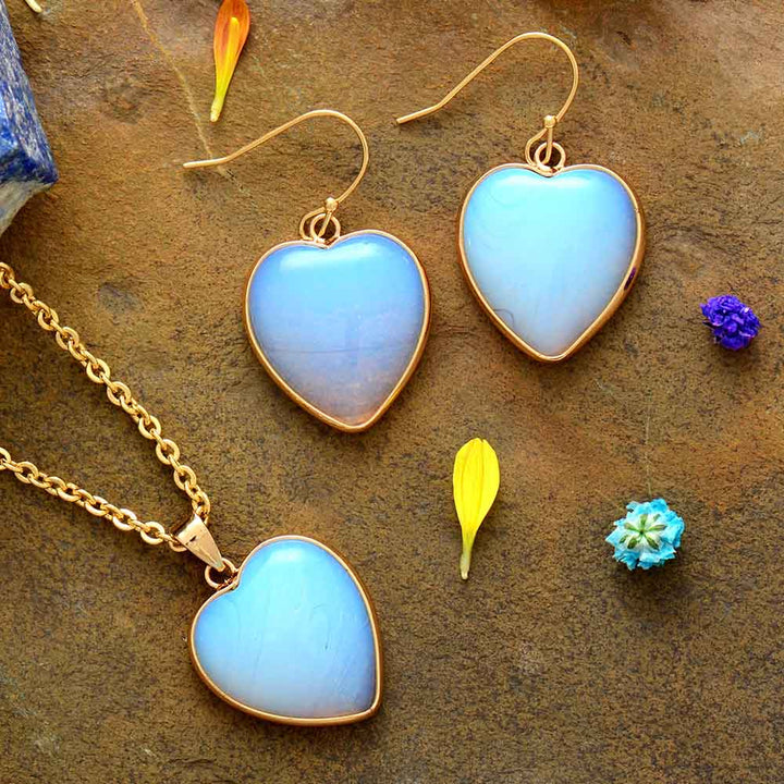 Conjunto de Joyería de Corazón de Ópalo Natural