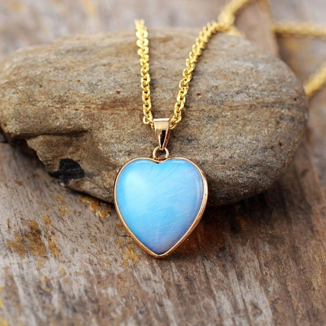 Conjunto de Joyería de Corazón de Ópalo Natural