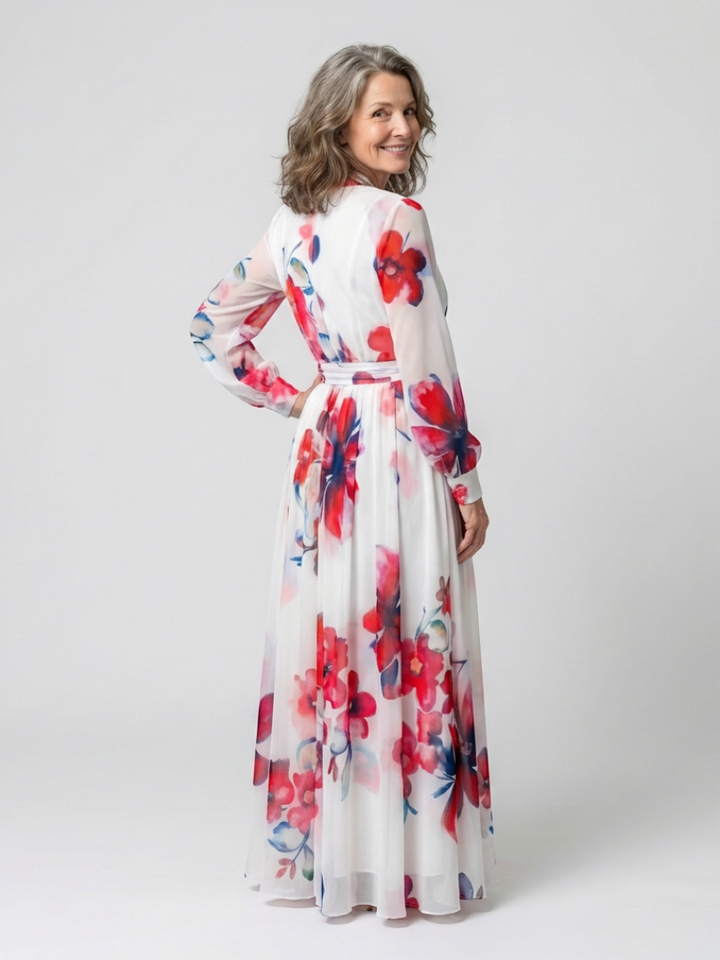 Lillian | Vestido Maxi Envolvente de Manga Larga Floral