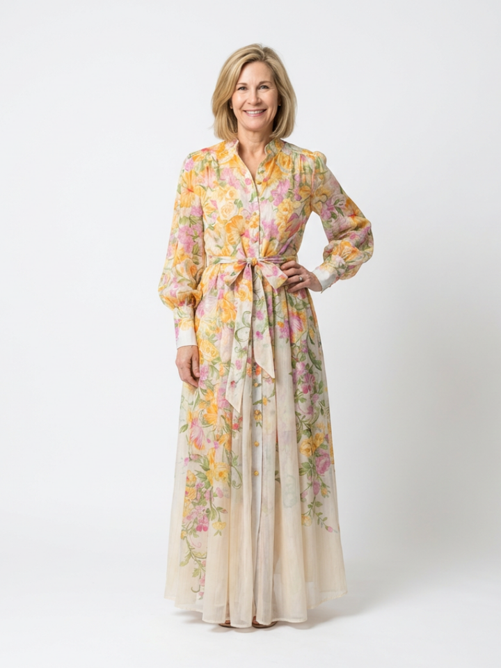 Cressida | Vestido Maxi Floral Translucido de Manga Larga