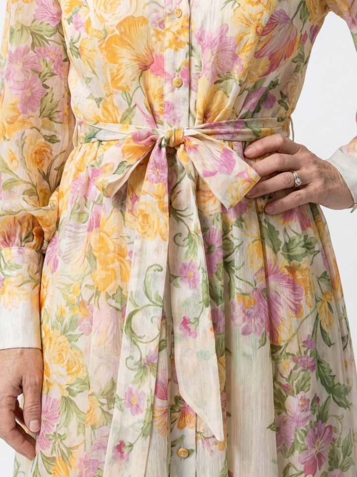 Cressida | Vestido Maxi Floral Translucido de Manga Larga